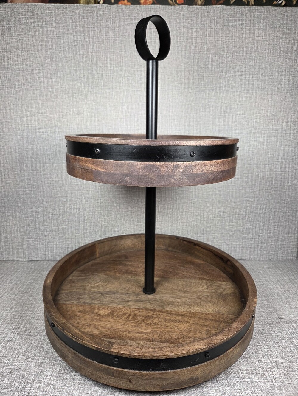 Mikasa Convertible 2-Tier Lazy Susan Mango Wood With Burnished Iron Band